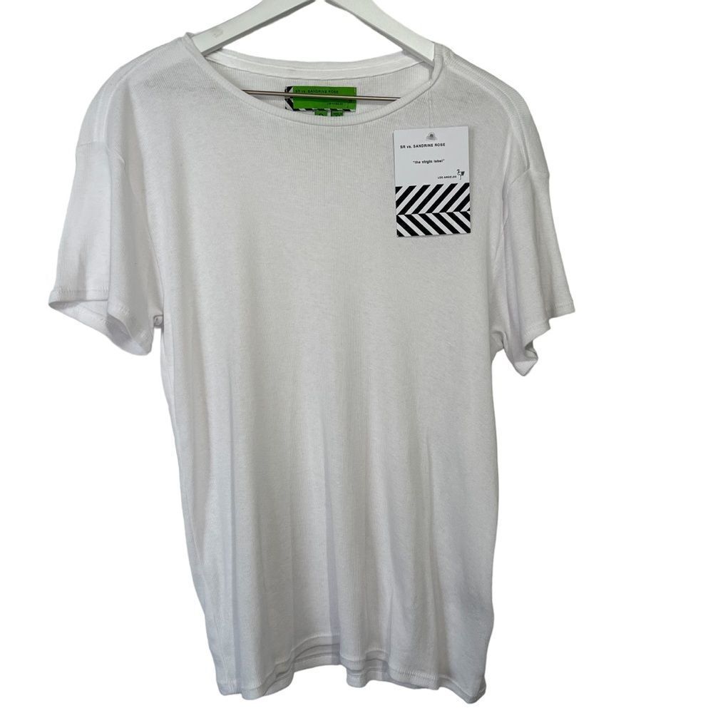 NWT Sandrine Rose Ribbed Tee size Small White Short Sleeve Lightweight Basic